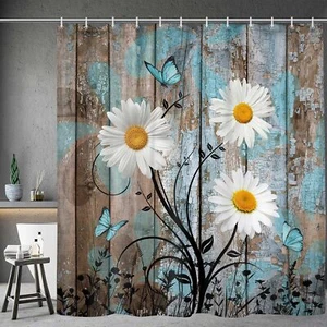 Rustic Floral Shower Curtains for Bathroom Farmhouse Flower Daisy Teal Shower... - Picture 1 of 5