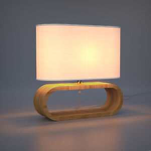 Modern Table Light Wooden Base Bedside Desk Lamp Fabric Lampshade E27 White