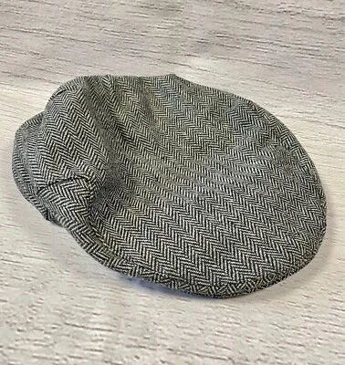 Vintage Flat Cap | Mens Vintage Grey Herringbone Flat Cap, Vintage Style, Retro - Image 1 of 4