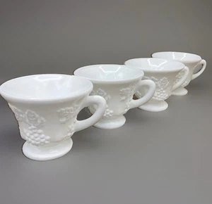 Vtg Milk Glass By Indiana Colony 4pc Punch/Tea Cup Harvest Grape Footed Cups - Picture 1 of 8