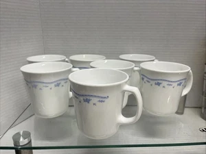 Lote de 7 tazas de café blancas Corning Ware hechas en EE. UU. azul de la mañana - Imagen 1 de 9