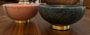 West Elm Marble & Brass Kitchen Serve ware 4" Dip Bowls Set of 2 Green & Clay - Picture 1 of 6