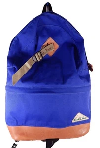 Rustic Feel Blue Backpack with Brown Leather Bottom Cityscape - Picture 1 of 8