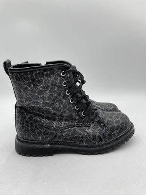 Botas con cordones DV Dolce Vita Elizabeth para niñas negras plateadas brillantes leopardo talla 4 Foto 1 de 4