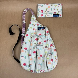 Kavu Wallet Rope Sling Crossbody Bag + Wallet Pale Blue Beach Palm Tree Surfing - Picture 1 of 24
