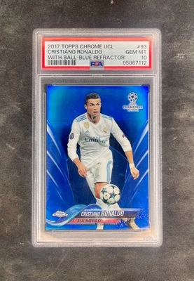 2017 Topps Chrome UCL Cristiano Ronaldo Blue Refractor /150 PSA 10 Real Madrid - Image 1 of 2