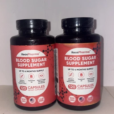 KeosPharma Blood Sugar Supplement, 120 capsules. Exp: 07/2026 Two Pack - Image 1 of 3