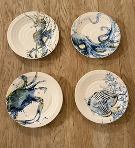 Pier 1 Imports Sea Life 4 platos de ensalada 8-7/8” Ironstone - Imagen 1 de 7