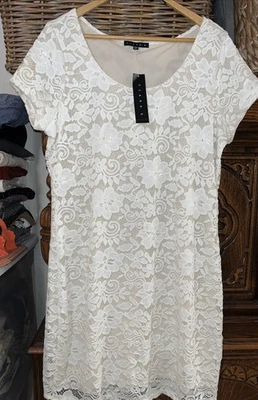 NWT Tianna B. Size XXL Ivory Lace Stretch Body Con Sheath Dress Shirt Sleeves - Image 1 of 4