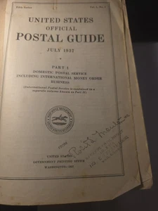 U.S. OFFICIAL POSTAL GUIDE, PART I, JULY 1937 FROM ROBERT  MOUTON U.S CONGRESS! - Picture 1 of 18