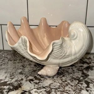 Vtg Fitz and Floyd FF Footed Coquille Sea Shell Bowl Candy Dish White Pink Matte - Picture 1 of 12