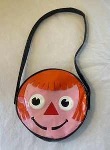VTG Raggedy Ann Face Round Plastic Zip Top Shoulder Bag 7X7 - Picture 1 of 6