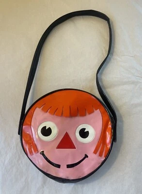 VTG Raggedy Ann Face Round Plastic Zip Top Shoulder Bag 7X7 - Image 1 of 4