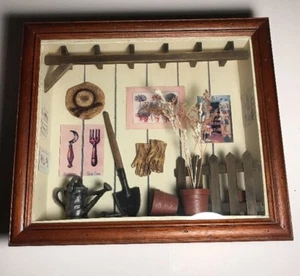 CONCEPTS IN HOME DESIGN WOOD SHADOW BOX OF GARDEN SHED SCENE 12” X 13.5” - Picture 1 of 7