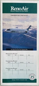 Reno Air Airlines Ticket Jacket - Aircraft Photo on Cover - Unused - 1996 - Picture 1 of 3