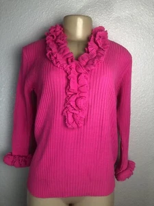 Vintage 60er 70er Hot Pink Pullover Damen Gr. L Rüschen Penthouse Gallery of NY - Bild 1 von 5