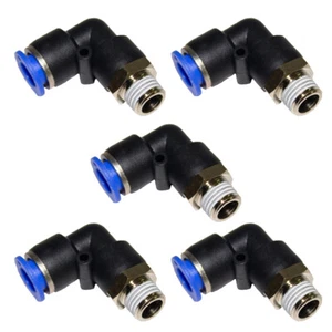 5pc 3/8" OD Tube X 1/4" NPT Pneumatic Male Elbow, Push To Connect Air Fitting - Picture 1 of 5