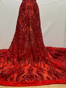Tessuto paillettes stretch rosso/4 vie rete rossa elasticizzata su paillettes rosse/paillettes da cortile - Foto 1 di 8