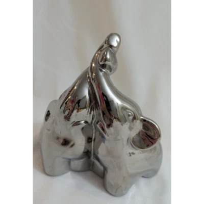 Elephant Figurine Silver color Ceramic Home DecorStatue Sculpture Boho 10" - Image 1 of 4