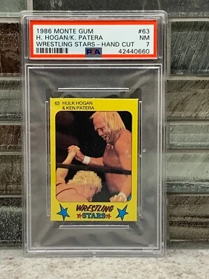1986 Monte Gum #63 HULK HOGAN & Ken Patera Wrestling Stars Hand Cut PSA 7 - Image 1 of 2