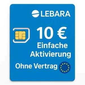 Prepaid karta SIM LEBARA 10€ Saldo - Bez umowy - Roaming UE - Prepaid NOWA - Zdjęcie 1 z 3