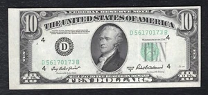 1950-B $10 FRN FEDERAL RESERVE NOTE CLEVELAND, OH “PRINT SHIFT ERROR” - Picture 1 of 2
