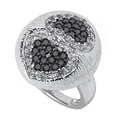 Anillo Cúpula Corazón 925 Chapado en Oro Blanco 14K Espinela Negra Natural 1.0ct San Valentín Foto 1 de 4