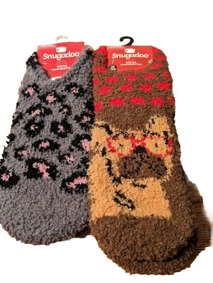 2 calcetines suaves acogedores Snugadoo para mujer--marrón perro y animal gris agarre--talla única Foto 1 de 2
