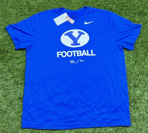 NWT'S The Nike Tee Dri-Fit BYU Cougars NCAA Football Shirt Men's 2XL Blue Cover