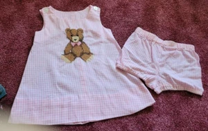 Handmade Dress with Counted Cross Stitch Bear - Picture 1 of 3