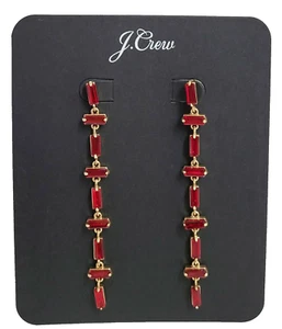 J.Crew Crystal Stacked Baguette Dangle Earring Holiday Red Titanium Post NWT - Picture 1 of 12