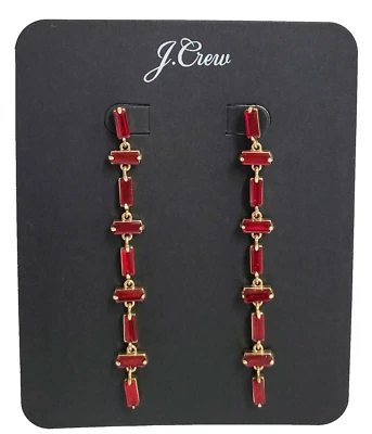 J.Crew Cristal Apilado Baguette Pendiente Colgante Vacaciones Rojo Titanio Poste Nuevo Foto 1 de 4