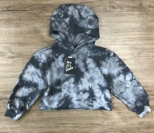 Girls' Raw Edge Cropped Boxy Hooded Sweatshirt Charcoal Acid Tie-Dye XS (4/5) - Picture 1 of 4