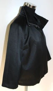 MICHAEL KORS black Satin Finish Zip Jacket Lined Pockets Pleat Back Designer S M - Picture 1 of 5