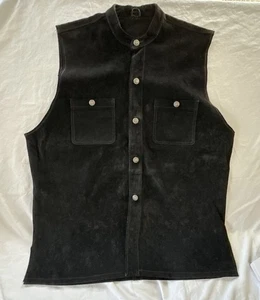 Vintage Harley Davidson tank vest button down suede leather 2X Black Biker Top - Picture 1 of 10