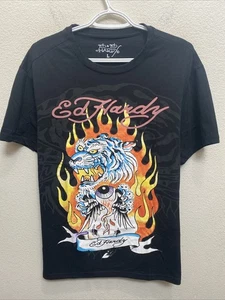 NUEVA Camiseta Para Hombre Grande Negra Ed Hardy Estampado Gráfico Ojo Alado de Tigre - Imagen 1 de 9