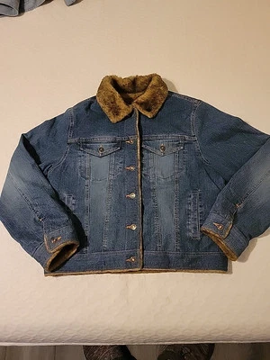 MARVIN RICHARDS FUR LINED DENIM JEAN JACKET VTG 80S 90S BUTTON FRONT COAT WOMENS - Image 1 of 4