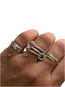Sz 9 Interconnected Tri-Band Stacking Ring, Linked Multi-Finger Ring - Picture 1 of 5