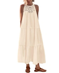 Summer Halter Dresses for Women 2025 Casual Spring Hollow Out Sleeveless Boho... - Picture 1 of 8