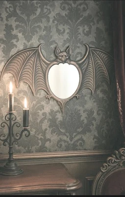 Espejo de murciélago gótico victoriano de comercio montaje en pared de madera 24B Foto 1 de 4