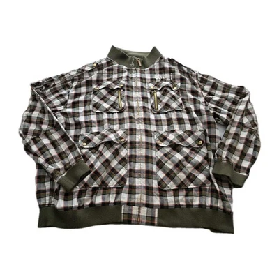 Chaqueta Coogi Única Para Hombre Verde Multicolor A Cuadros Cremallera Completa Talla 5XL Algodón Foto 1 de 4