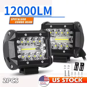 2PCS 4" 12000LM LED Work Light Bar Spot Pods Fog Lamp Offroad Driving Truck ATV - Picture 1 of 10