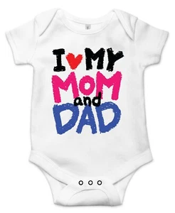 I love my mom and dad Best Shower Gift Cute Funny Infant Message Baby Bodysuit - Picture 1 of 11