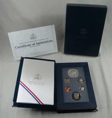 1990-S US Mint Prestige Proof Set Eisenhower Silver Dollar Box & COA 6 Coins Cover
