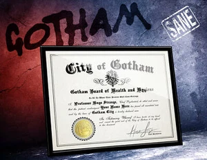 Batman Penguin GOTHAM Exclusive Arkham Asylum Certificate of SANITY - YOUR name! - Picture 1 of 6