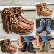 Stylish Winter Boots for Women Suede Fringed Ankle Booties Flat Moccasin 38 42