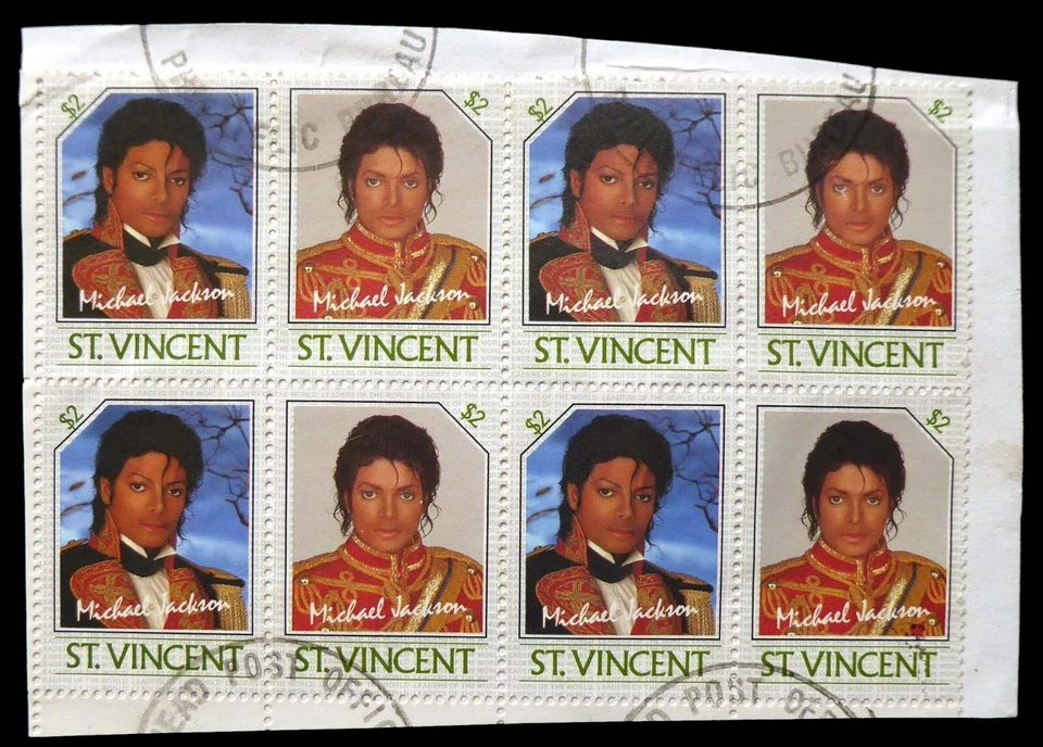 St VINCENT Michael Jackson $2 Bloque de 4 Pares de Inquilinos PMK en Pieza Usado GM129 Foto 1 de 1