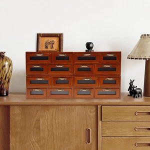 Vintage Small Wooden Desktop Storage Box Drawer Display Shelf Organizer Craft - Picture 1 of 20