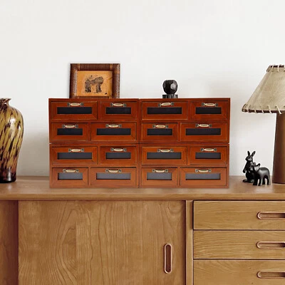 Vintage Small Wooden Desktop Storage Box Drawer Display Shelf Organizer Craft US - Image 1 of 4