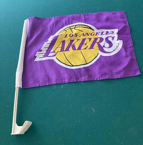 Los Angeles Lakers NBA Window Mounted Car Flag. Size 16x12. Pole Is 17 inches Cover